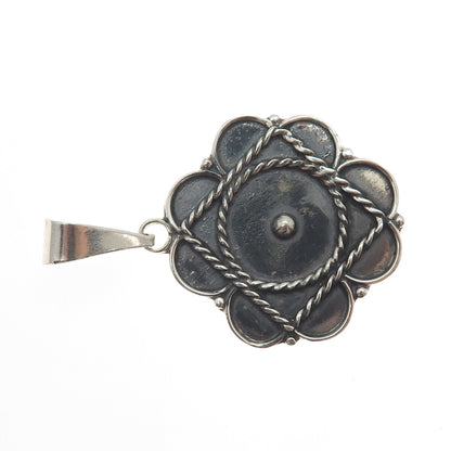 925 Sterling Silver Vintage Mexico Modernist Flower Oxidized Pendant