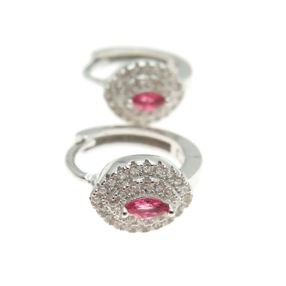 925 Sterling Silver Marquise-Cut Pink & Round-Cut White C Z Hoop Earrings