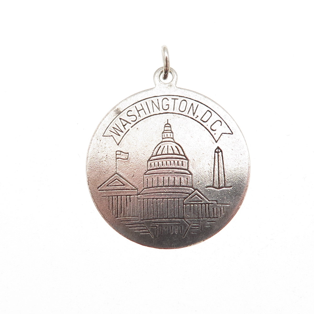 ROSECRAFT 925 Sterling Silver Vintage Washington DC Round Tag Charm Pendant