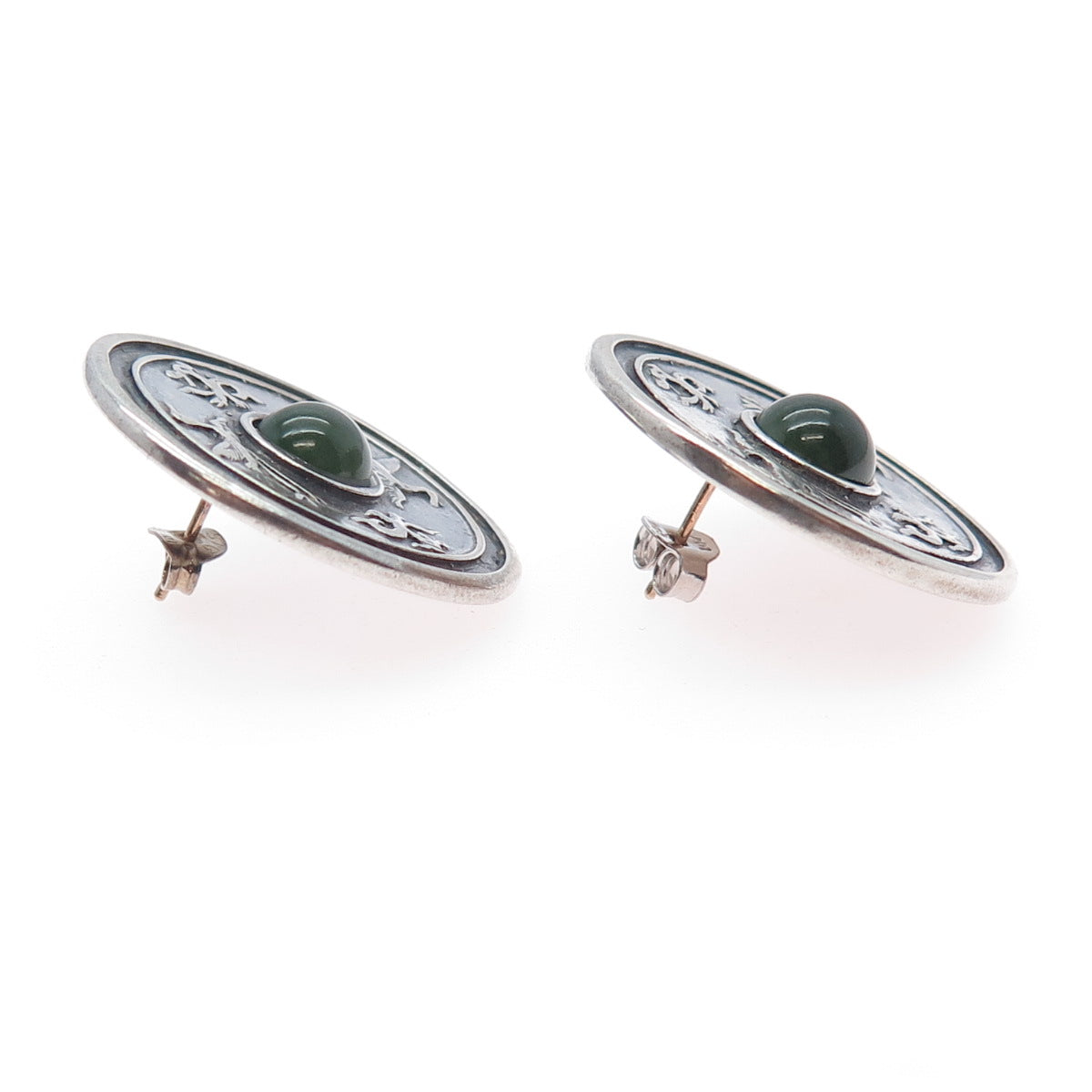 Heritage Museum Replicas 925 Sterling Vintage Real Jade Stork & Dragon Earrings