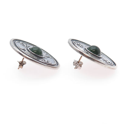 Heritage Museum Replicas 925 Sterling Vintage Real Jade Stork & Dragon Earrings