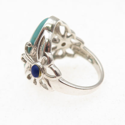 925 Sterling Silver Vintage Real Turquoise & Lapis Butterfly Ring Size 6