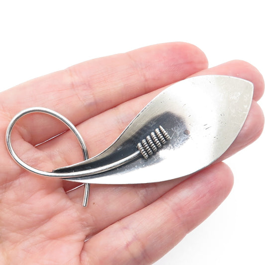 BEAU 925 Sterling Silver Vintage Modernist Calla Lily Flower Oxidized Pin Brooch