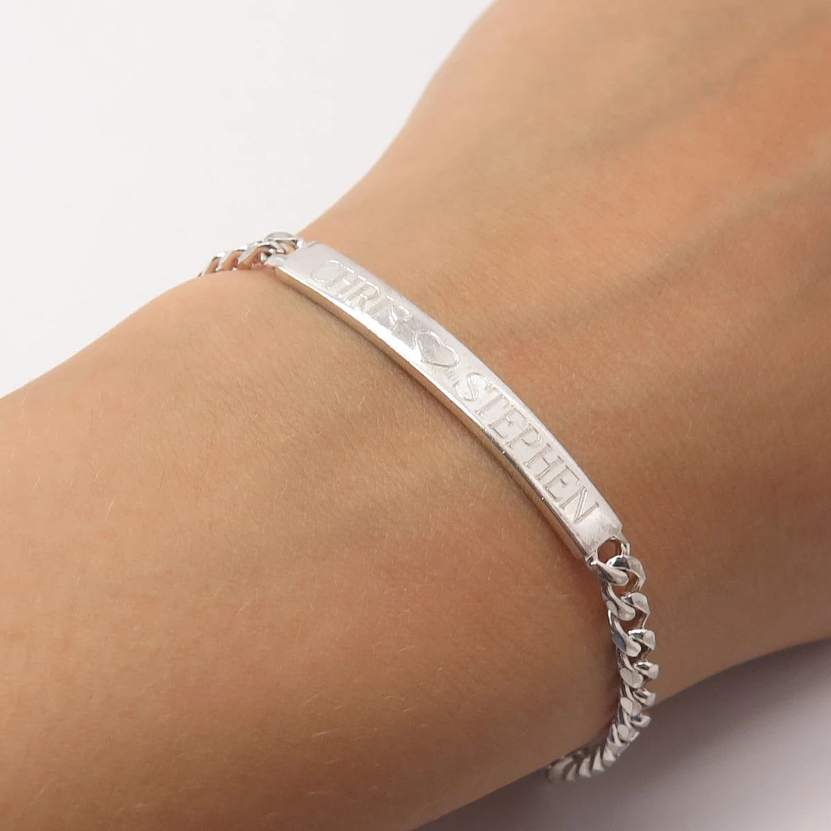 925 Sterling Silver Vintage Italy "Chris Stephen" ID Cuban Link Bracelet 7"