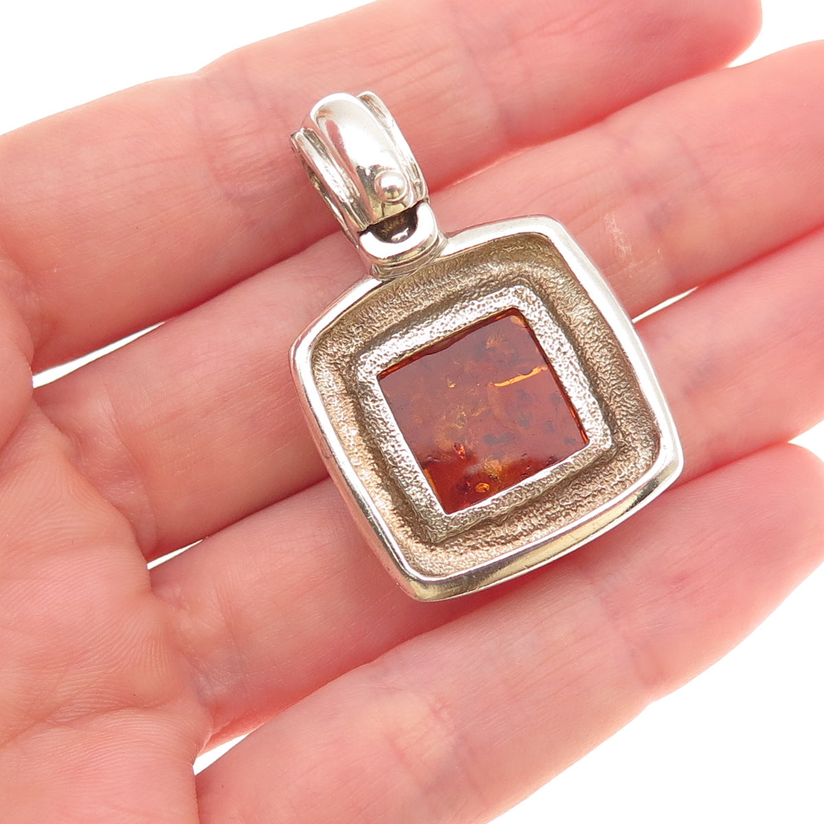 ESPO Joseph Esposito 925 Sterling Silver Vintage Real Amber Charm Pendant