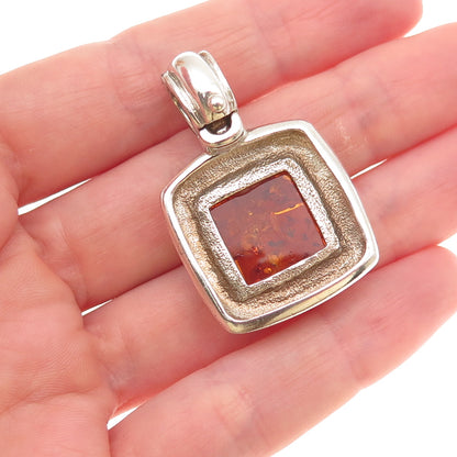 ESPO Joseph Esposito 925 Sterling Silver Vintage Real Amber Charm Pendant