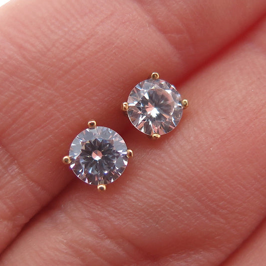 925 Sterling Silver Gold Plated Round-Cut C Z Stud Earrings