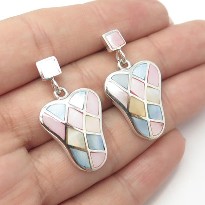 925 Sterling Silver Vintage Mother-Of-Pearl Handcrafted Screw Back Earrings