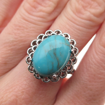 Lenox 925 Sterling Silver Real Bisbee Turquoise Floral Ring Size 7.25