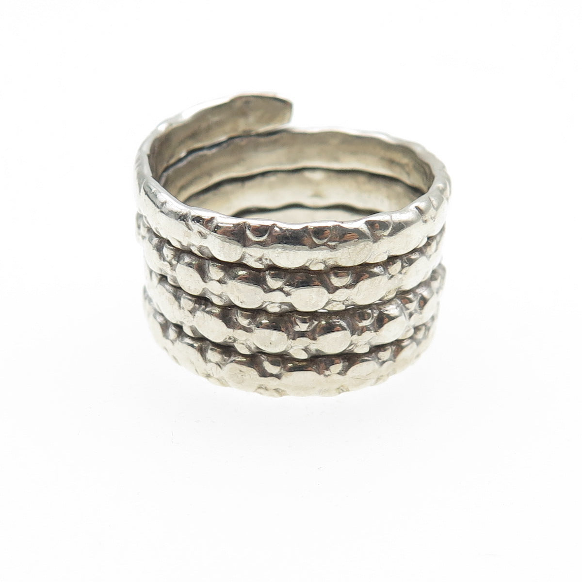 925 Sterling Silver Vintage Modernist Dotted Adjustable Wrap Ring Size 8.5