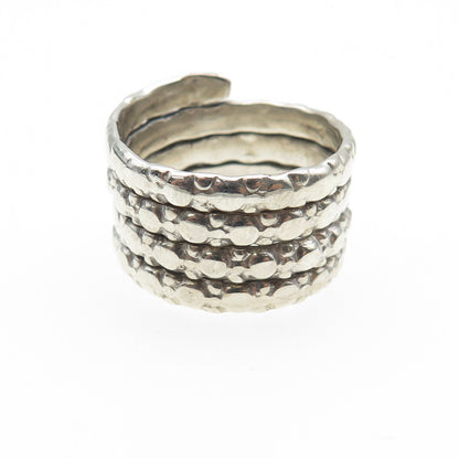 925 Sterling Silver Vintage Modernist Dotted Adjustable Wrap Ring Size 8.5