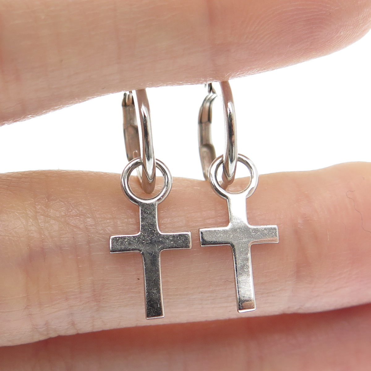 HAN 925 Sterling Silver Cross Charm Hoop Earrings