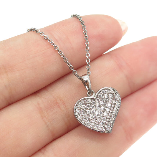 925 Sterling Silver Italy Round-Cut C Z Heart Cable Chain Necklace 16"