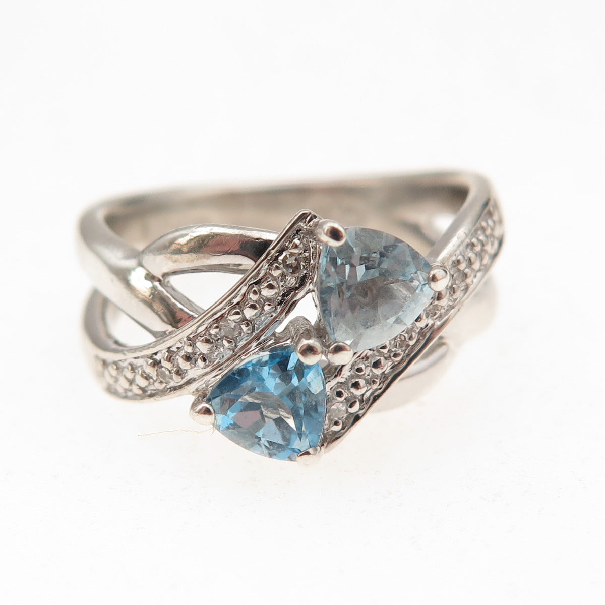 Felicia Design 925 Sterling Silver Real Diamond & Blue Topaz Ring Size 7