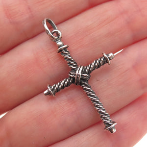 925 Sterling Silver Vintage Roped Cross Oxidized Charm Pendant