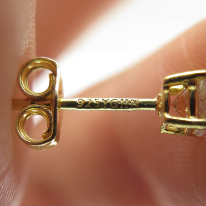 925 Sterling Silver Gold Plated Round-Cut Shaped C Z Stud Earrings