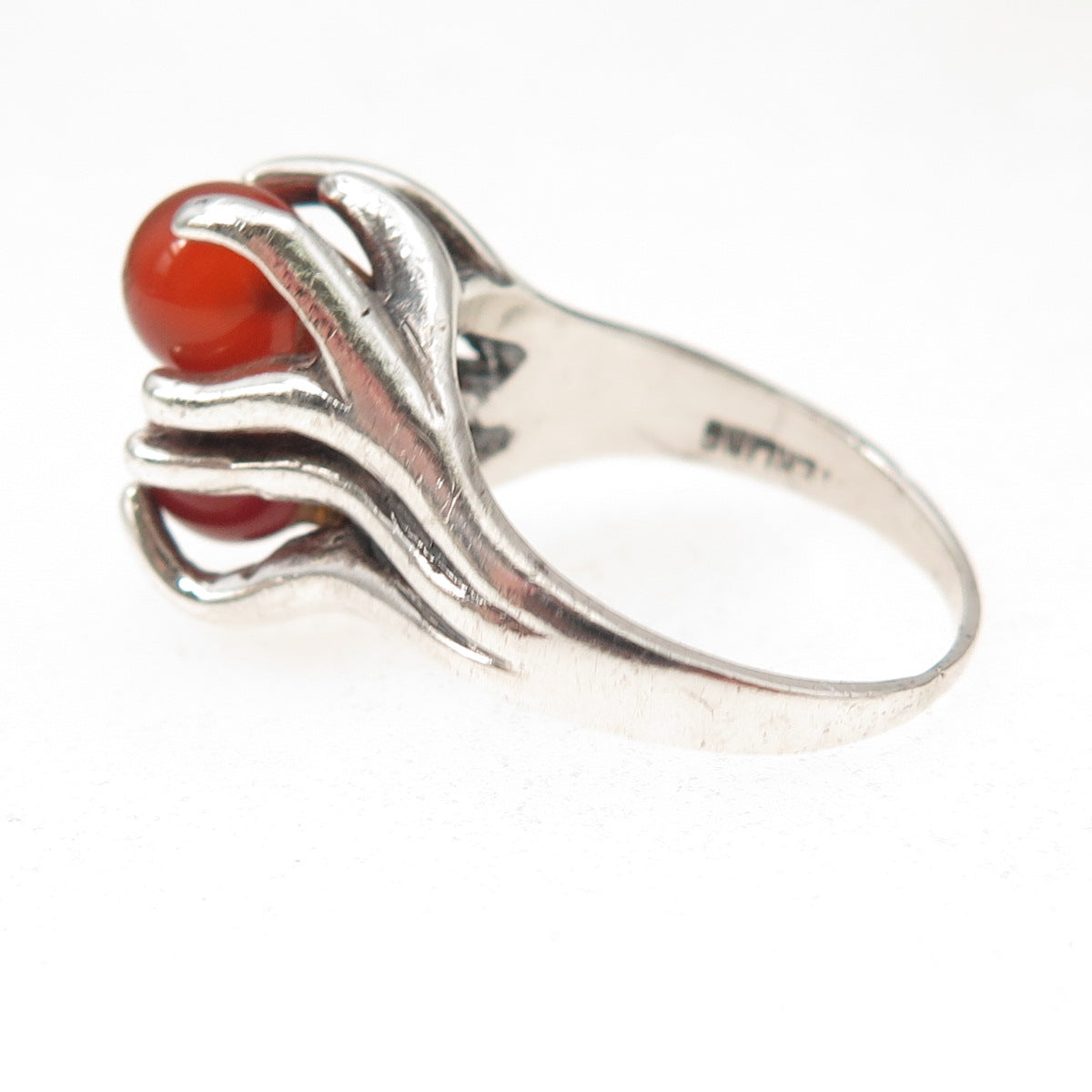 925 Sterling Silver Vintage Real Carnelian Modernist Oxidized Ring Size 6
