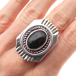 Jefferson Lee Navajo Old Pawn Sterling Silver Vintage Black Onyx Ring Size 7.5