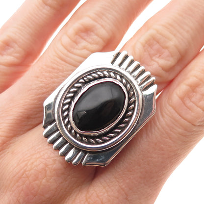 Jefferson Lee Navajo Old Pawn Sterling Silver Vintage Black Onyx Ring Size 7.5