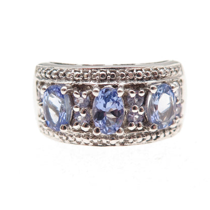 Chuck Clemency Sterling Silver Real Oval & Round-Cut Tanzanite Ring Size 8.75