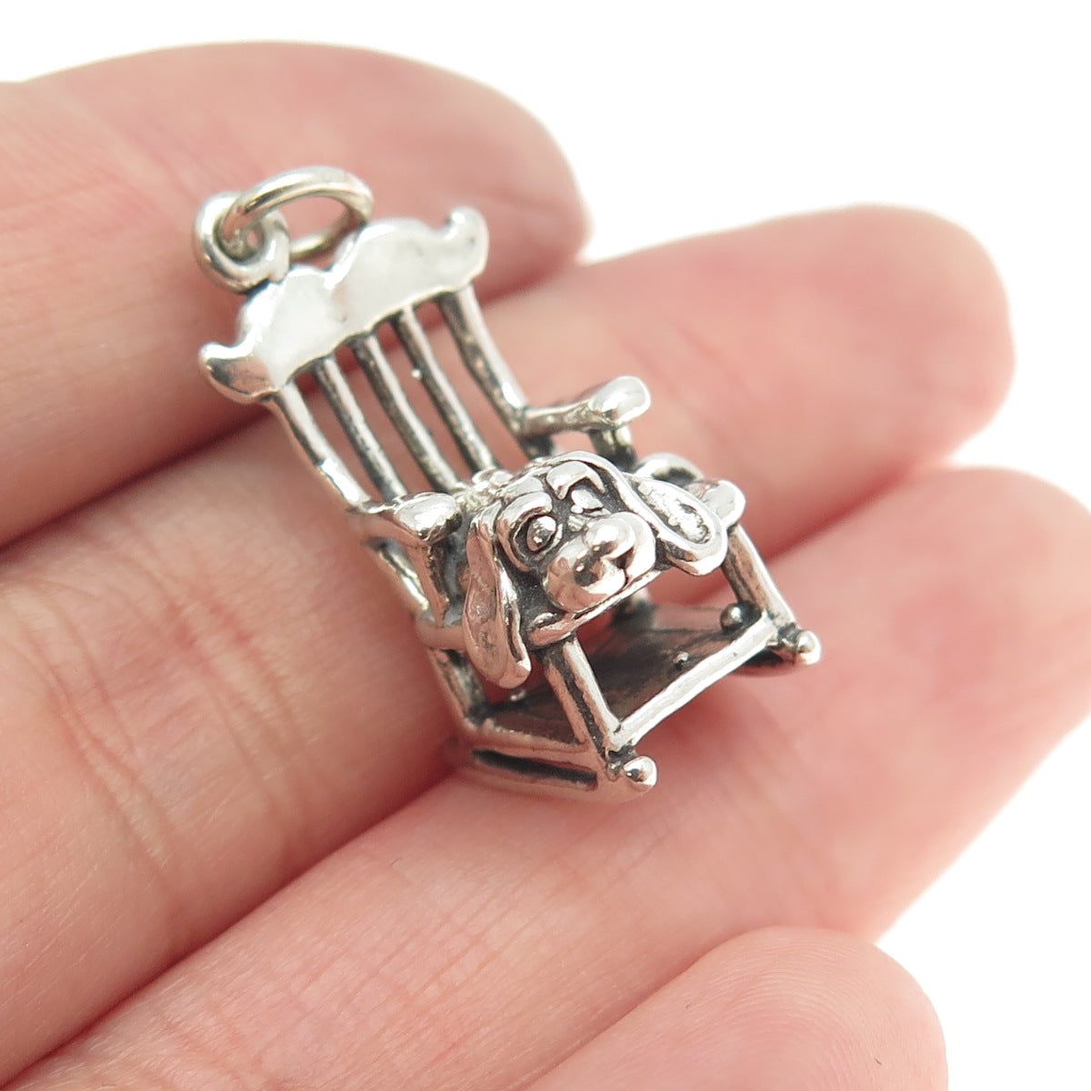 SUN WEST 925 Sterling Silver Vintage Dog in a Rocking Chair Pendant