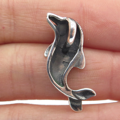 925 Sterling Silver Vintage Friendly Dolphin Oxidized Pendant