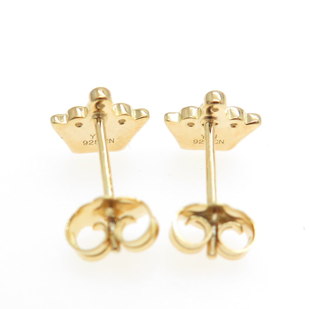 925 Sterling Silver Gold Plated C Z & Pink Enamel Crown Stud Earrings