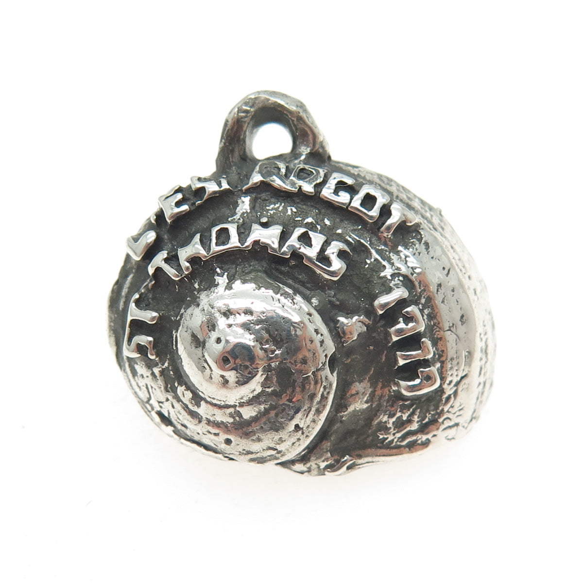 925 Sterling Silver Vintage "L'Escargot St. Thomas 1719" Snail Oxidized Pendant