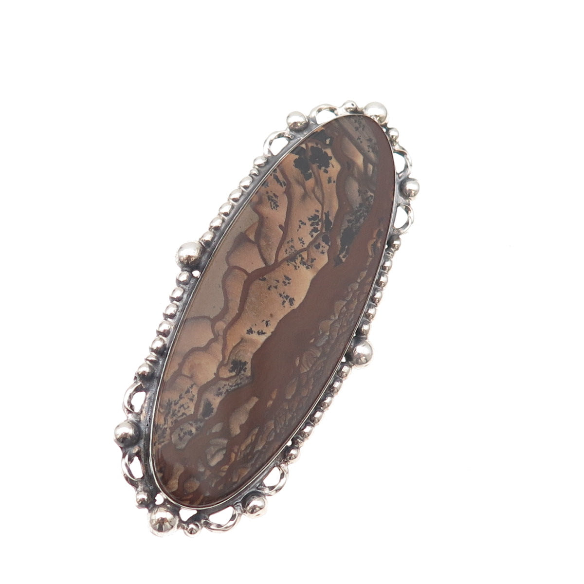 Terner 925 Sterling Silver Vintage Real Picture Jasper Oxidized Pin Brooch