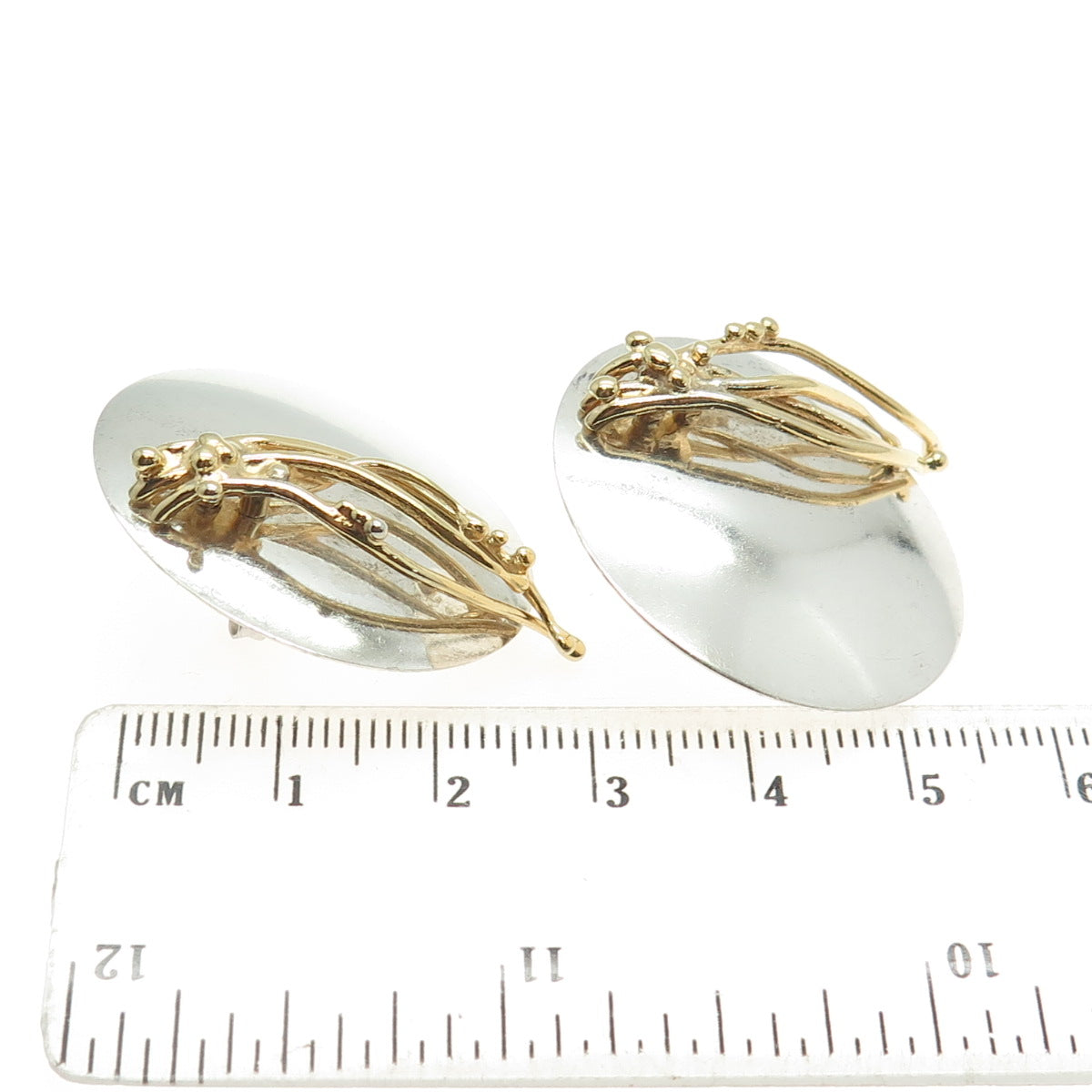 RUTH ROSENFELD 925 Sterling Silver 2-Tone Vintage Modernist Earrings