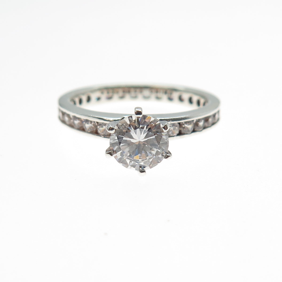 925 Sterling Silver Round-Cut C Z All Around Engagement Ring Size 10