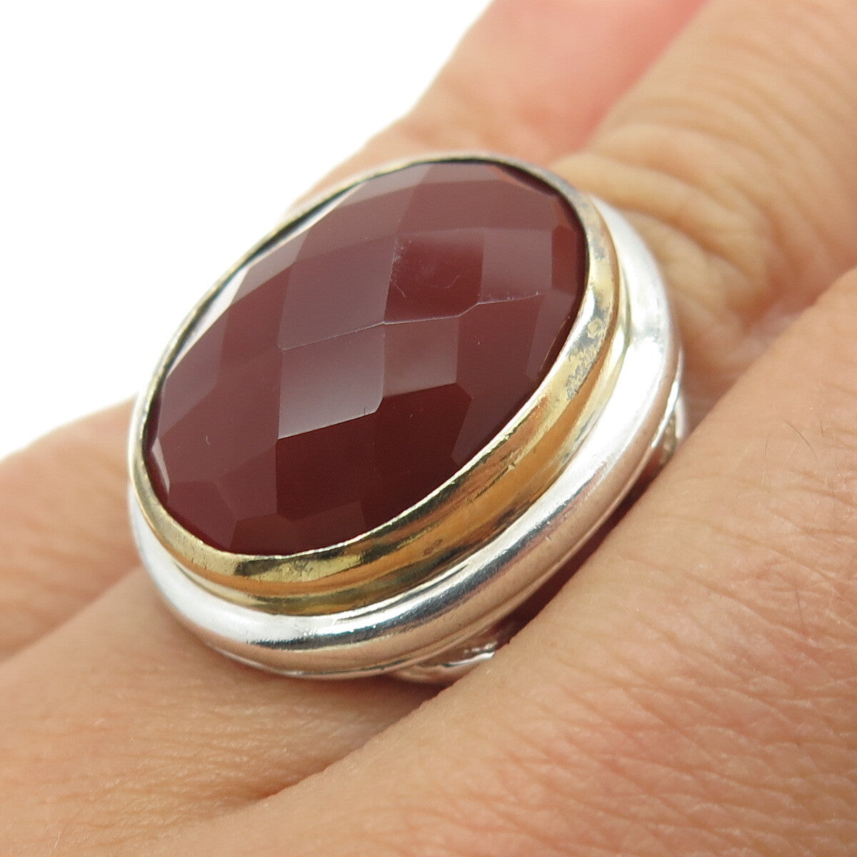 CHAPAL ZENRAY 925 Sterling Silver 2-Tone Vintage Real Carnelian Ring Size 6