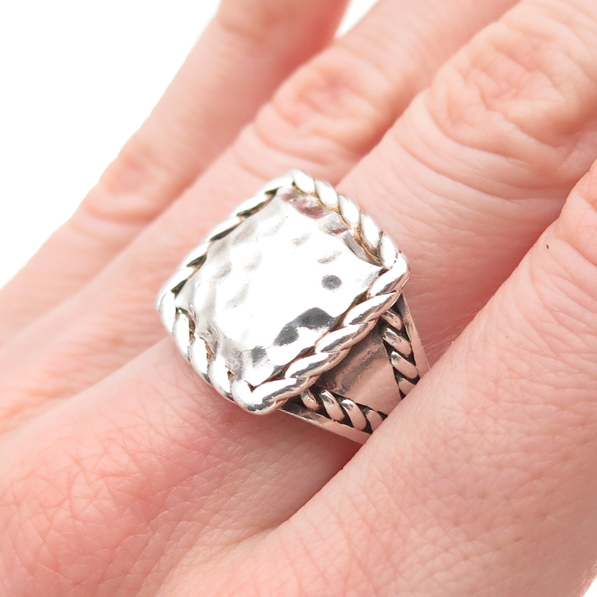 Chapal Zenray 925 Sterling Silver Vintage Modernist Hammered Ring Size 8