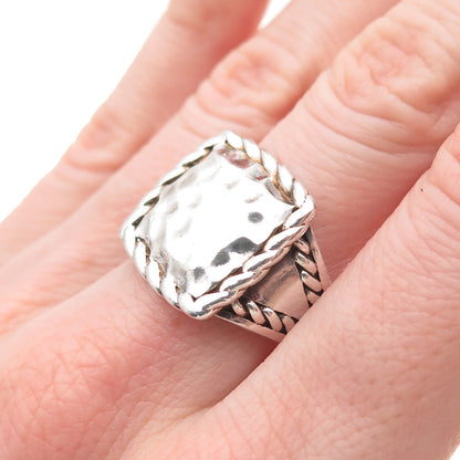 Chapal Zenray 925 Sterling Silver Vintage Modernist Hammered Ring Size 8