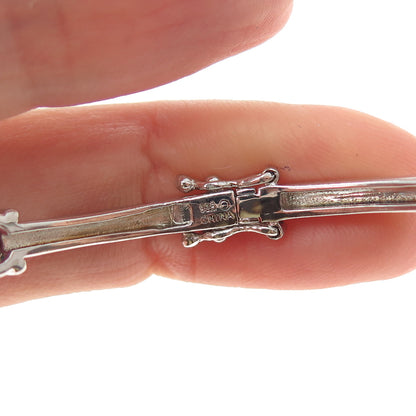 925 Sterling Silver Real Tourmaline & White Topaz Tennis Link Bangle Bracelet 7"
