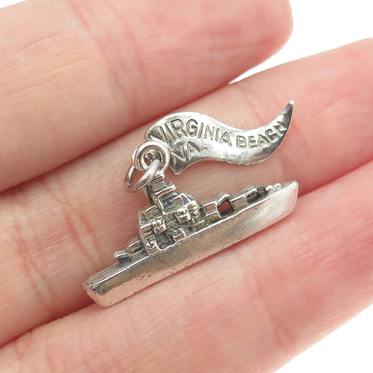 PACIFIC JEWELRY 925 Sterling Silver Vintage "Virginia Beach" Liner Ship Pendant