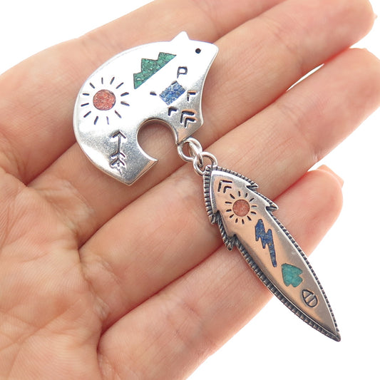 CAROLYN POLLACK Old Pawn Sterling Vintage Turquoise Coral Lapis Bear Pin Brooch