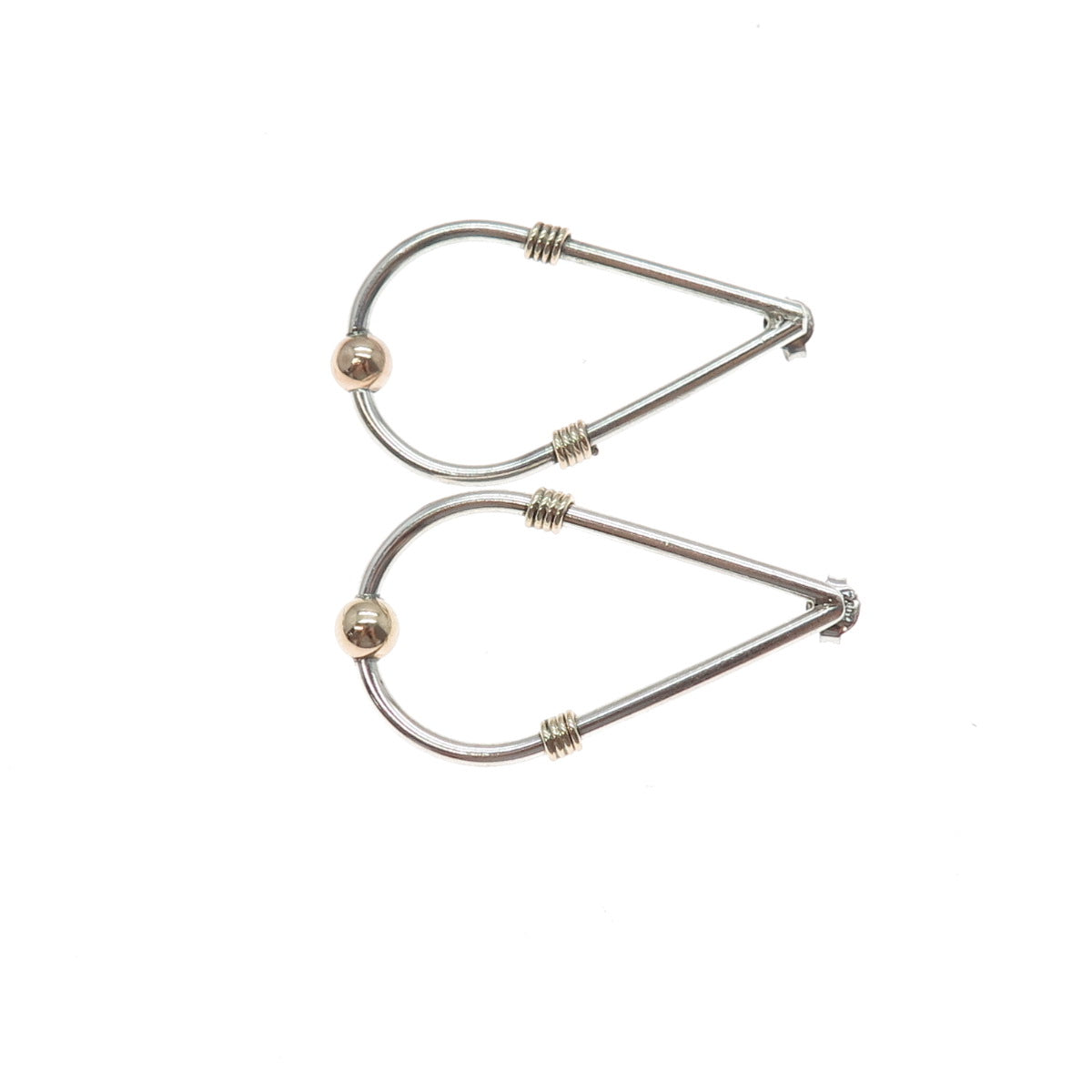 925 Sterling Silver Rose Gold Filled Vintage Modernist Teardrop Dangle Earrings