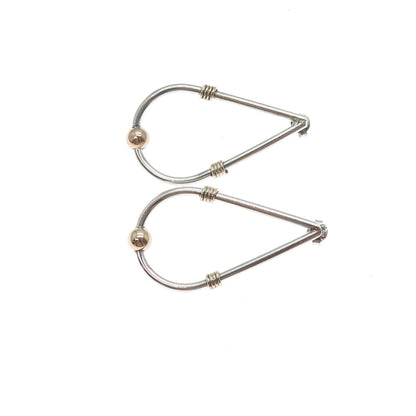 925 Sterling Silver Rose Gold Filled Vintage Modernist Teardrop Dangle Earrings