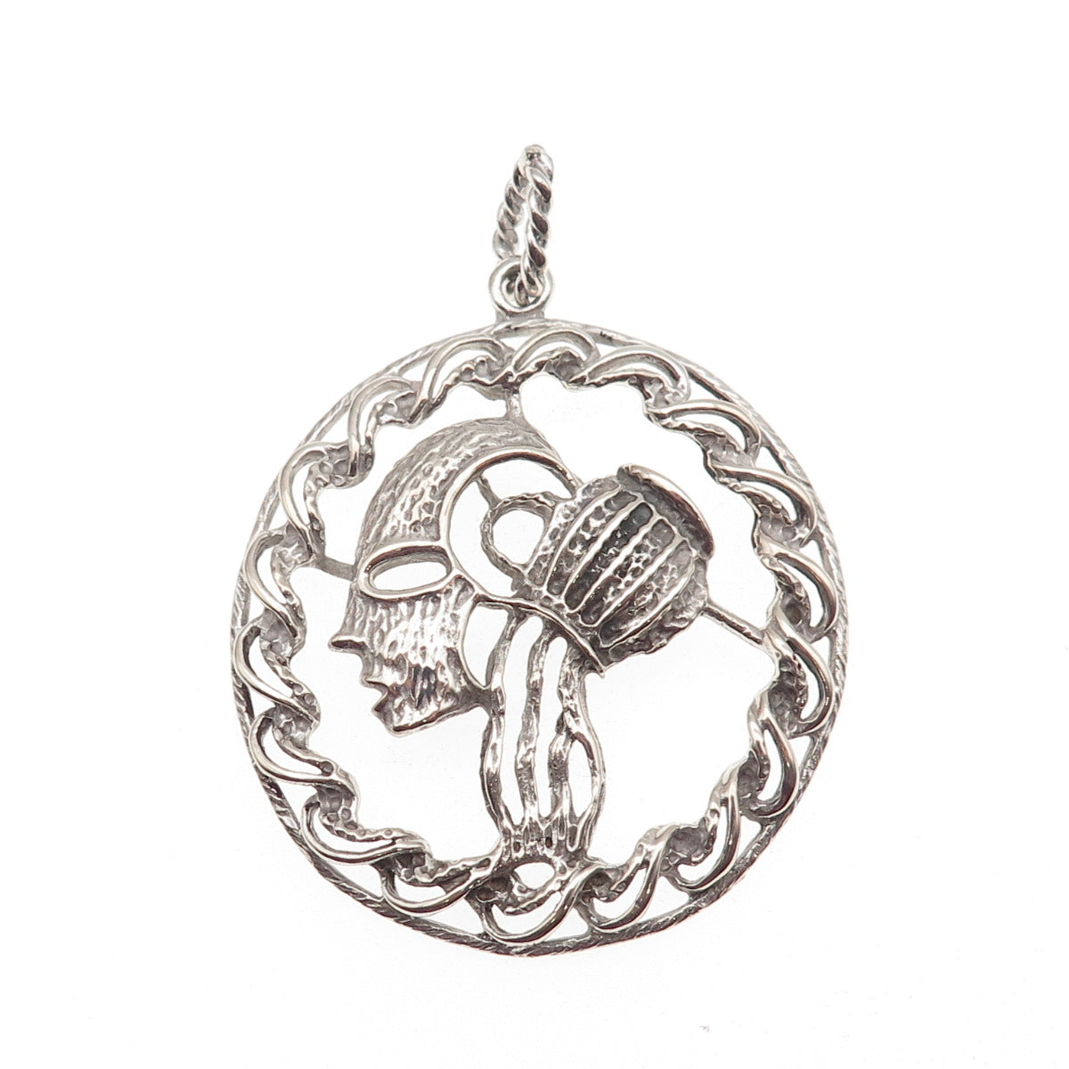 925 Sterling Silver Vintage Aquarius Zodiac Sign Oxidized Charm Pendant