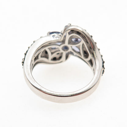 Chuck Clemency Sterling Silver Real Tanzanite Black Spinel Floral Ring Size 8.25