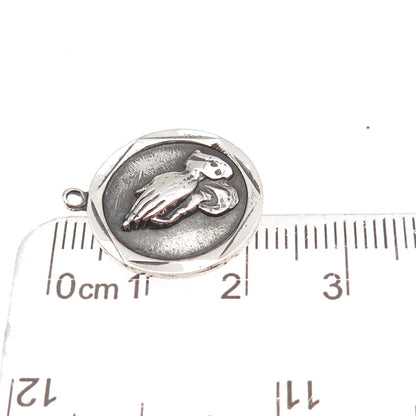Chapel 925 Sterling Silver Vintage Prayer Hands Religious Oxidized Charm Pendant