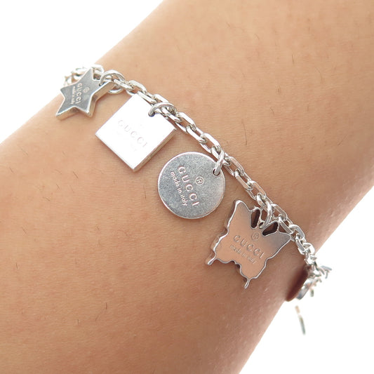 GUCCI 925 Sterling Silver Vintage Italy Multi-Charm Bracelet 7"