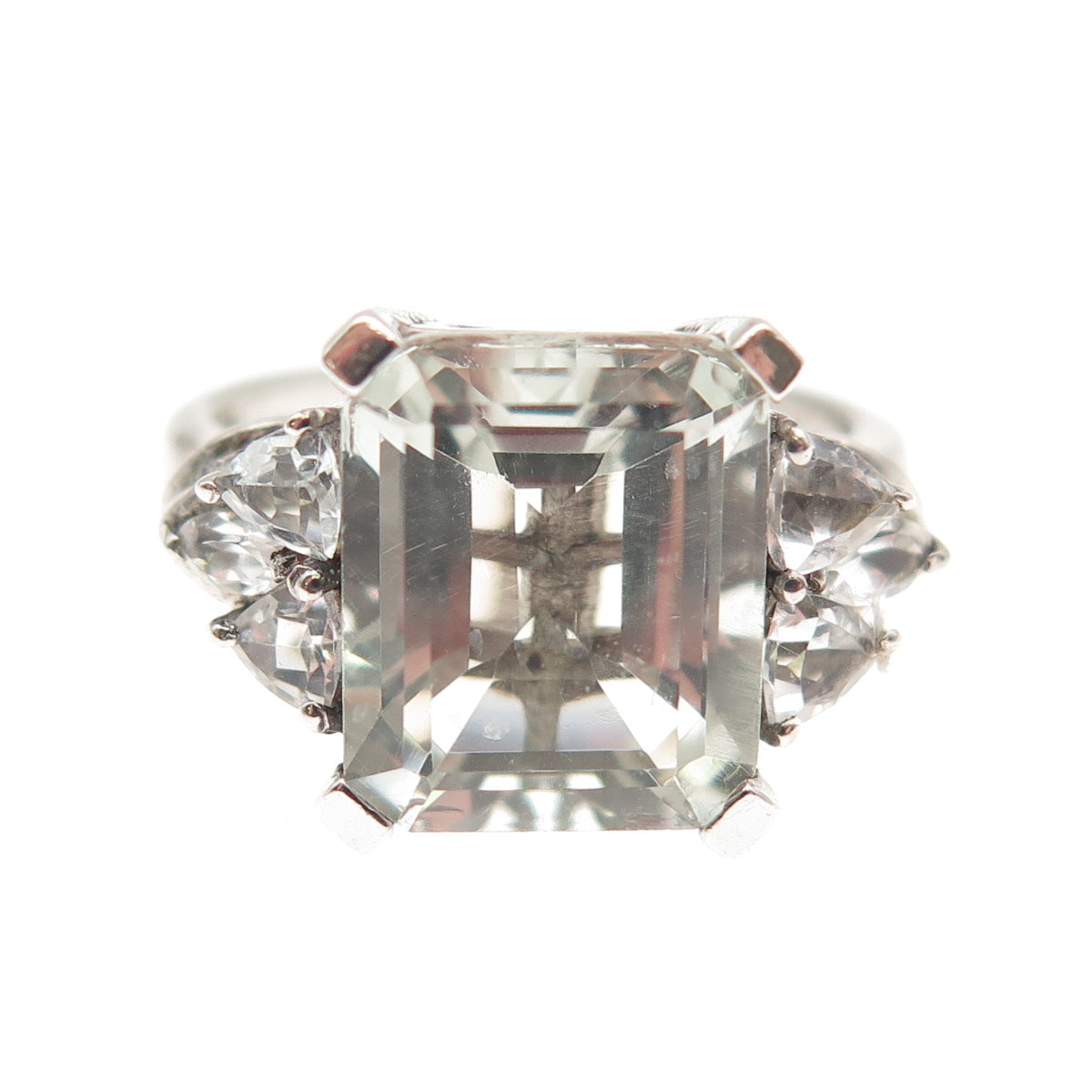 Chuck Clemency 925 Sterling Vintage Real Green Amethyst White Topaz Ring Size 7