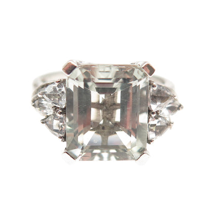 Chuck Clemency 925 Sterling Vintage Real Green Amethyst White Topaz Ring Size 7