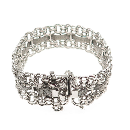 American 925 Sterling Silver Vintage Modernist Bismark & Spiga Link Bracelet 7"