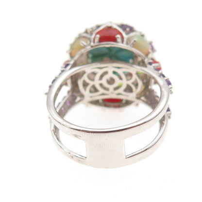 Chuck Clemency 925 Sterling Turquoise Coral Opal Amethyst Peridot Ring Size 8.5