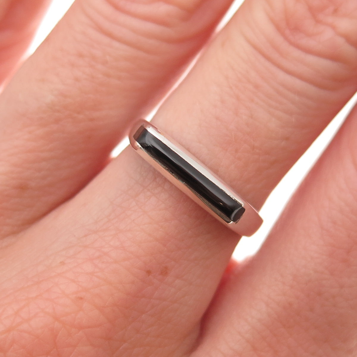 Old Pawn 925 Sterling Silver Vintage Southwestern Black Onyx Ring Size 6.75