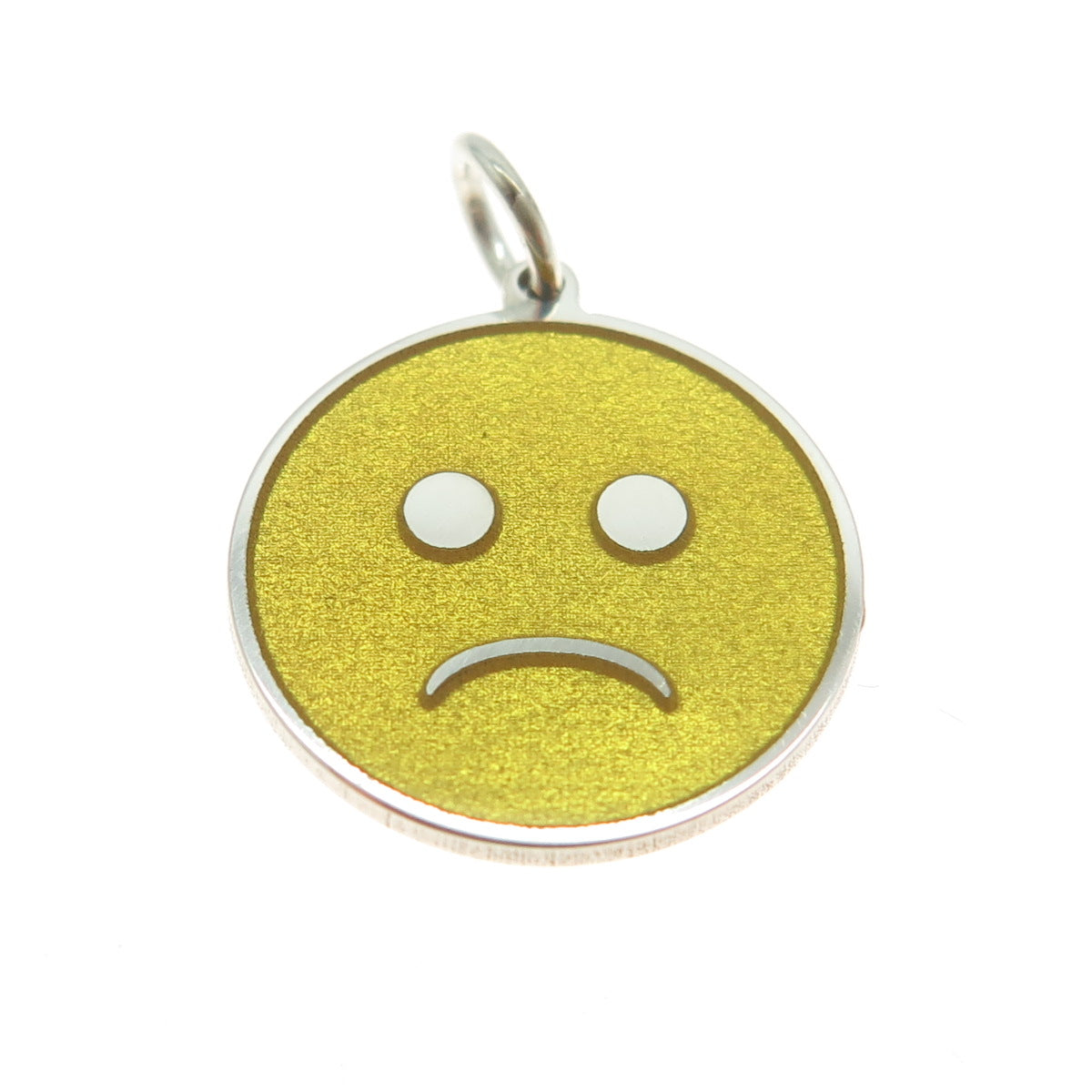 925 Sterling Silver Yellow Enamel Sad Face Emoji Minimalist Charm Pendant