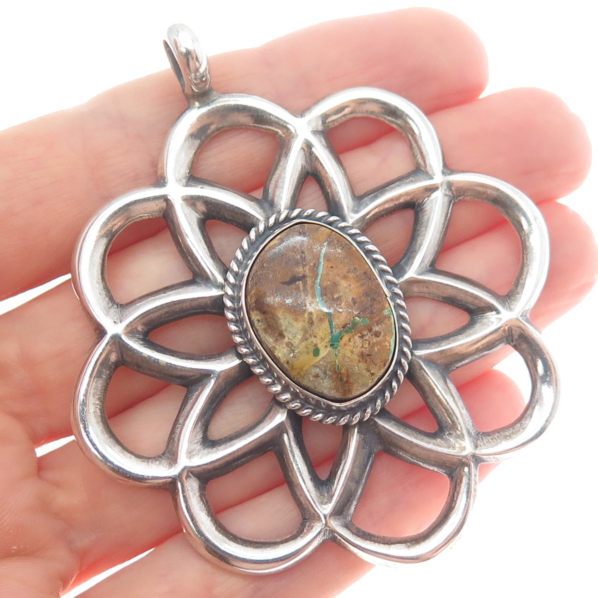 WILSON BEGAY Old Pawn Sterling Silver Vintage Boulder Turquoise Flower Pendant
